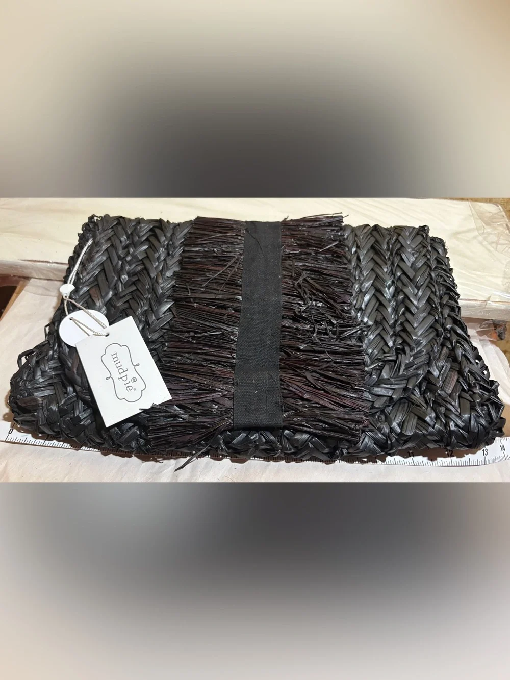 Mud Pie Black Woven Fringe Clutch